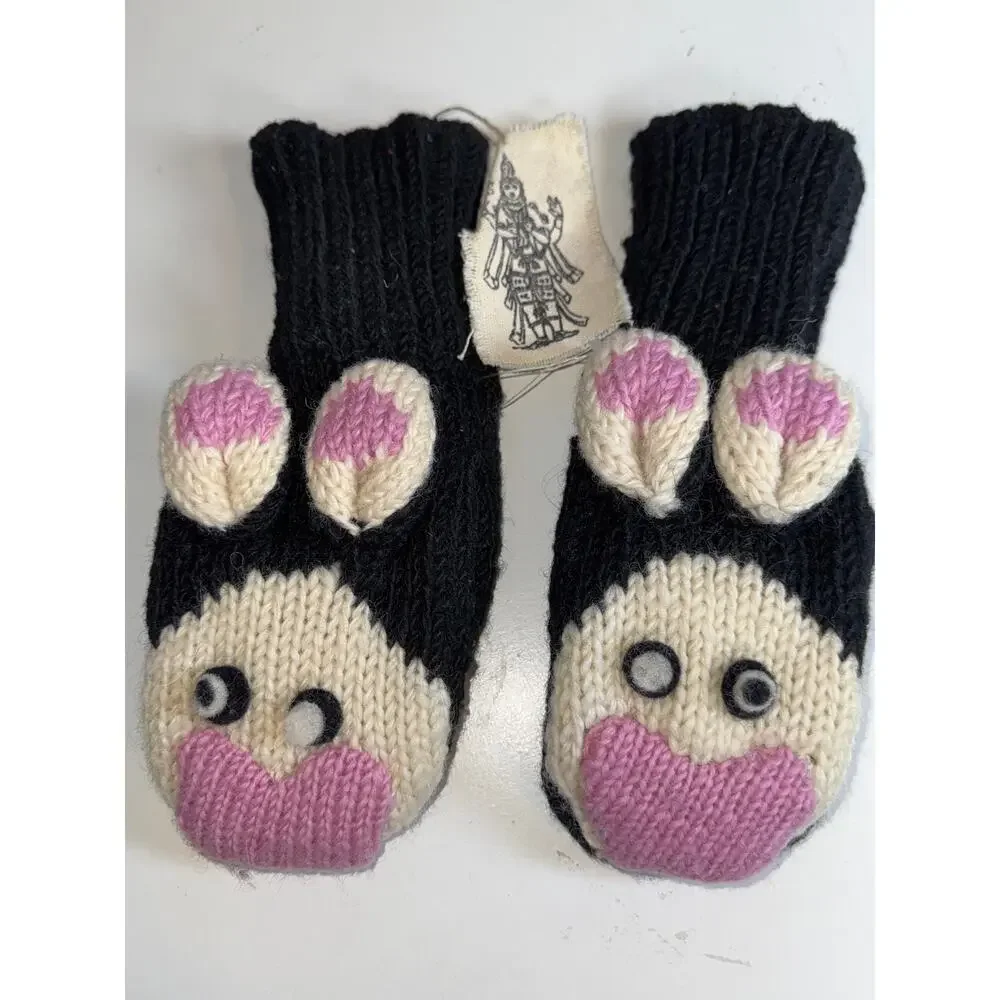 NEW Nirvanna Designs 100% Wool Hand Knit Bunny Rabbit Mittens Adult One Size